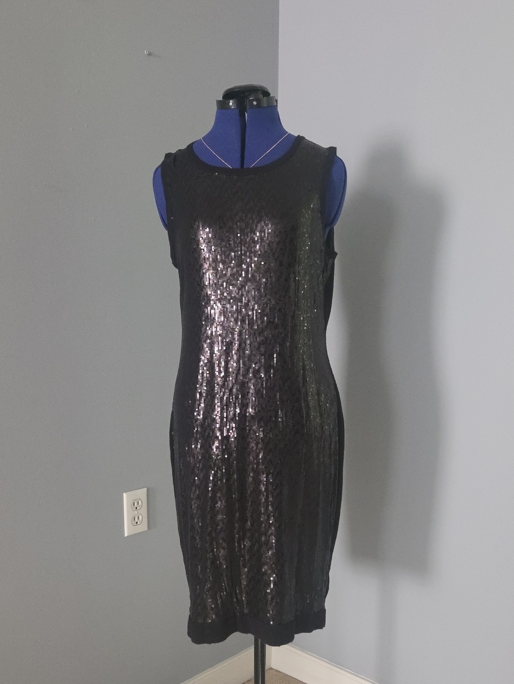 Calvin Klein Black Sequin Midi Sheath Dress
